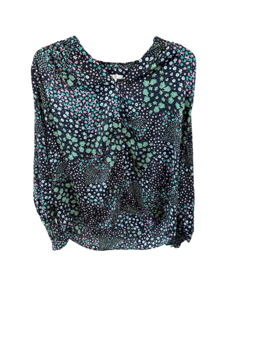 cooper & ella Black Floral Blouse with Green & Pink Accents